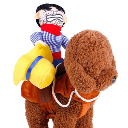 Pet Costume Dog Costume Clothes Pet Outfit Suit Cowboy Rider Style with Doll and Hat Pet Costume